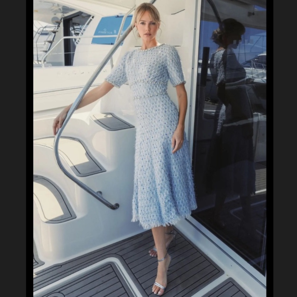 Mac Duggal Light Blue Midi Dress